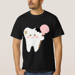 T-shirt Dessin animé de dent cariée mignonne tenant une su