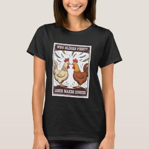T-shirt Dessin animé de duel de poulets, celui qui cligne