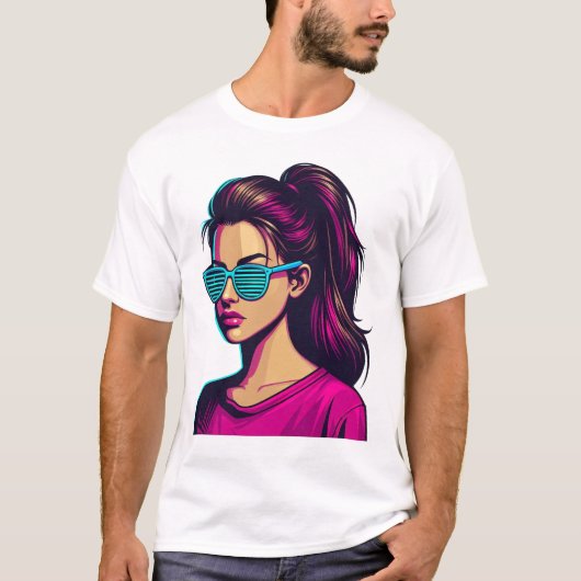 T-shirt Dessin animé de fille funky (Devant)