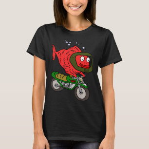 T-shirt Dessin animé de poisson drôle à moto cross