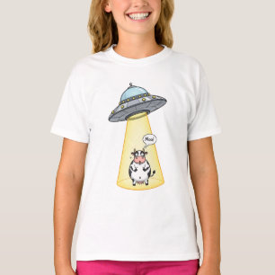T-shirt Dessin animé de vache enlévée par un OVNI pour enf