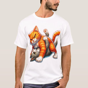 T-shirt Dessin animé drôle de chat orange lutteur