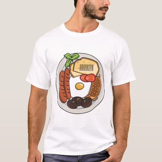 T-shirt dessin animé du petit-déjeuner anglais (Devant)