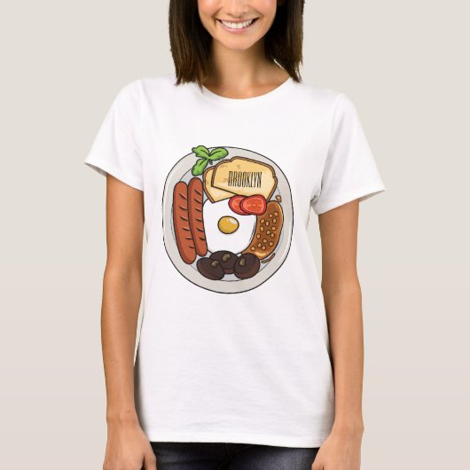 T-shirt dessin animé du petit-déjeuner anglais (Devant)