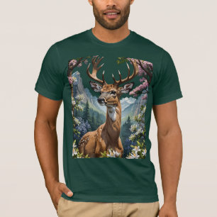 T-shirt Dessin animé d'un cerf de Virginie entouré de mont