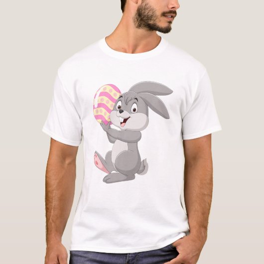 T-shirt Dessin animé Little Bunny Holding Easter Egg Bunni (Devant)