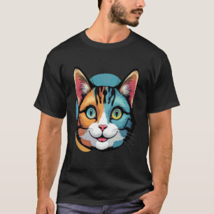 T-shirt Dessin artistique graphique de visage de chat drôl