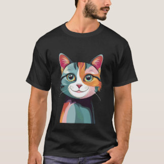 T-shirt Dessin artistique graphique d'un visage de chat mi