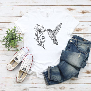 T-shirt Dessin au trait détaillé de colibri avec fleur sau