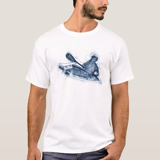 T-shirt Dessin au trait dynamique de kayakiste en eaux viv (Devant)