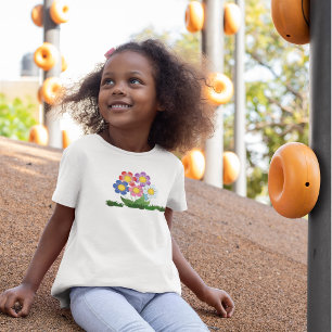 T-Shirt Dessin Carton Fleur Coloré Avec Herbe