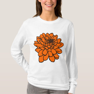 T-shirt Dessin Chrysanthemum - Noir et orange