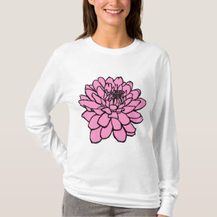 T-shirt Dessin Chrysanthemum - Noir et rose