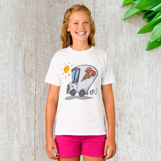 T-shirt Dessin Crème de glace Camion Amusant Dessert d'été