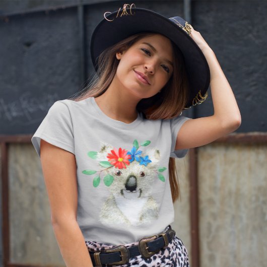 T-shirt Dessin d'aquarelle à l'ours Koala floral mou