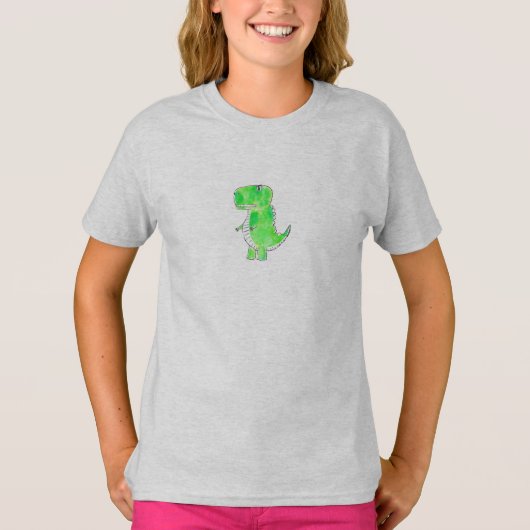 T-shirt Dessin d'aquarelle Dinosaure Vert (Devant)