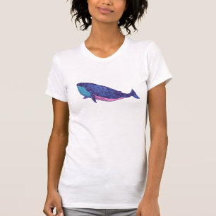 T-shirt Dessin d'art de la baleine mignonne en bleu océan
