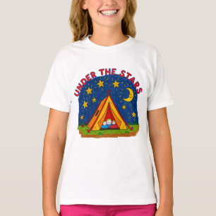 T-shirt Dessin de camping pour enfants sous les étoiles