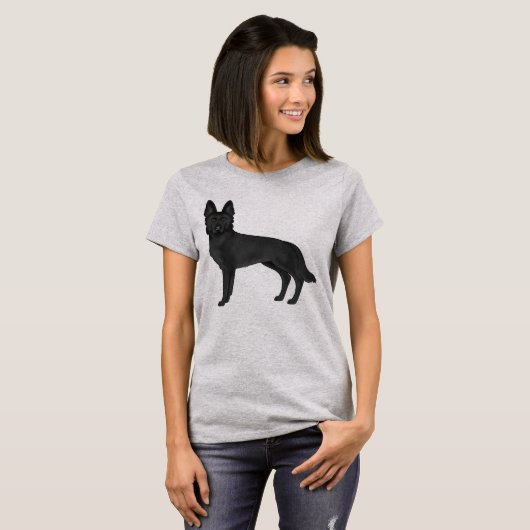 T-shirt Dessin de Chien en caricature noir allemand Shephe (Devant entier)