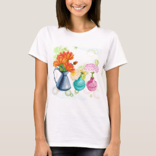 T-shirt Dessin de couleur d'eau de 3 pots de fleur