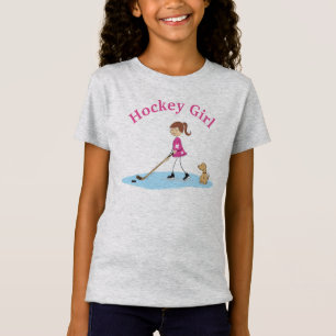 T-Shirt Dessin de fille de hockey rose