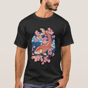 T-shirt Dessin de fleur de cerisier Yin Yang de carpe koï