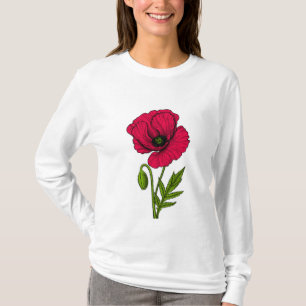 T-shirt Dessin de pavot rouge