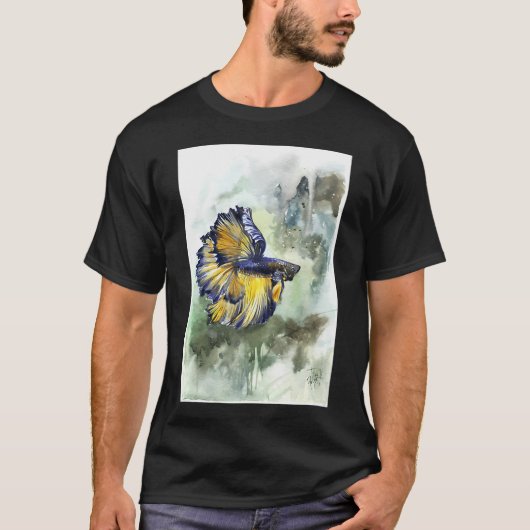 T-shirt Dessin de poisson Betta avec fond vert (Devant)