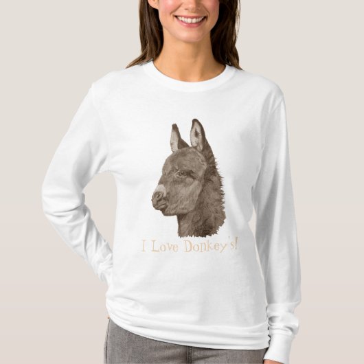 T-shirt dessin de portrait d'âne mignon (Devant)