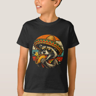 T-shirt Dessin de Raton Laveur Mignon Mangeant un Taco ave