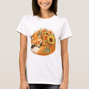T-shirt Dessin de renard au tournesol à l'aquarelle PNG Au