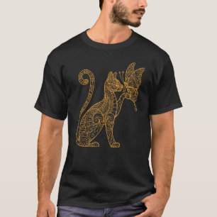 T-shirt Dessin Dessiné À La Main De L'Art En Ligne Chat Et