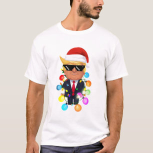 T-shirt Dessin Donald Trump À Santa Hat Avec Li Coloré