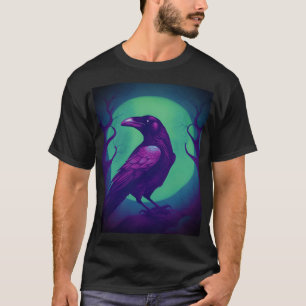 T-shirt Dessin d'un corbeau sur un arrière - plan bleu vif