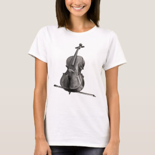T-shirt Dessin en noir et blanc au crayon de violoncelle