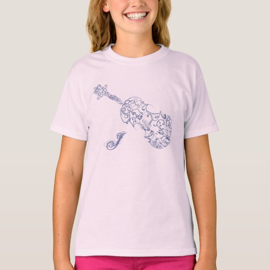 T-shirt Dessin Ligne Bleue Violon avec initial (Devant)