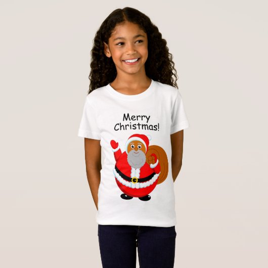 T-Shirt Dessin moderne amusant d'un joyeux Père Noël noir, (Devant entier)