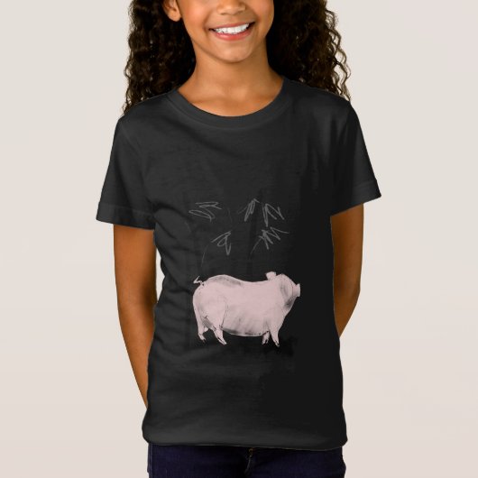 T-Shirt Dessin original Cochon et Bambou Chemise fille (Devant)