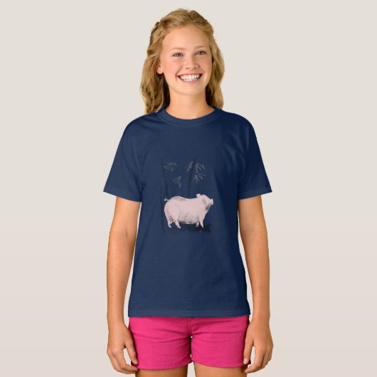 T-shirt Dessin original Cochon et Bambou Chemise fille (Devant entier)