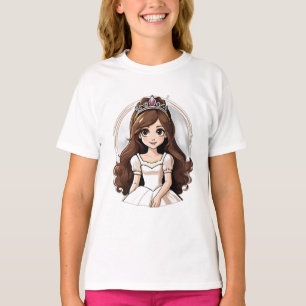 T-shirt Dessin Princesse Long Cheveux Tiara Crown Ball Gow