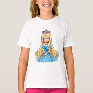 T-shirt Dessin Princesse Long Cheveux Tiara Crown Ball Gow