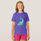 T-shirt dessin souriant requin menthe bleu vert océan anim (Devant entier)