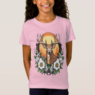 T-Shirt Dessin Tatouage D'Un Cerf Avec Un Rose De Géorgie