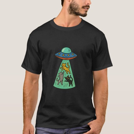 T-shirt Dessin Thème d'alien spatial de chat de drôle de O (Devant)