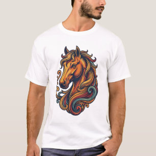 T-shirt Dessin vectoriel de tête de cheval gravure vintage