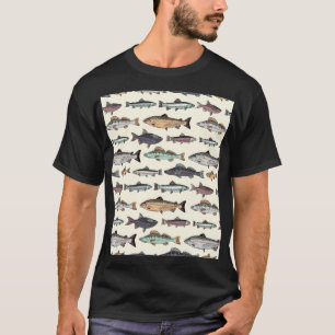T-shirt Dessins de poisson vintages, motif sans soudure.