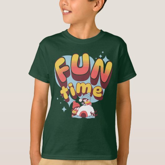 T-shirt dessins eskimo mignons, citations "Fun Time" (Devant)