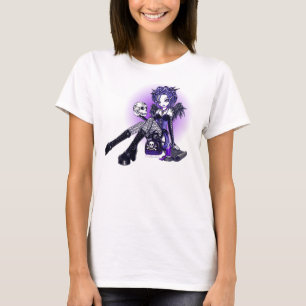 T-shirt Dessus pourpre bleu gothique d'art de crâne d'ang