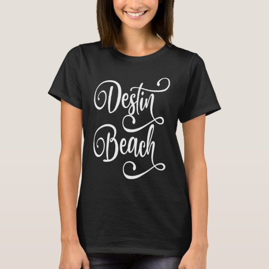 T-shirt Destin Beach Florida White Fancy Script Vacation G (Devant)