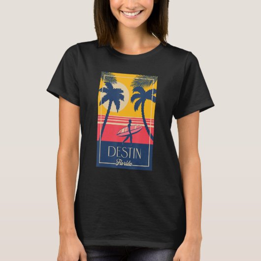 T-shirt Destin Florida Retro Surfer Beach Sunset Palm Tree (Devant)